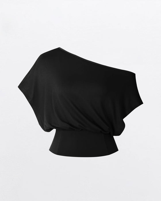 Asymmetrical Hem Fitted Batwing T-Shirt