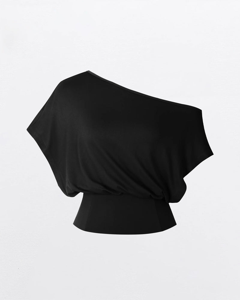 Asymmetrical Hem Fitted Batwing T-Shirt