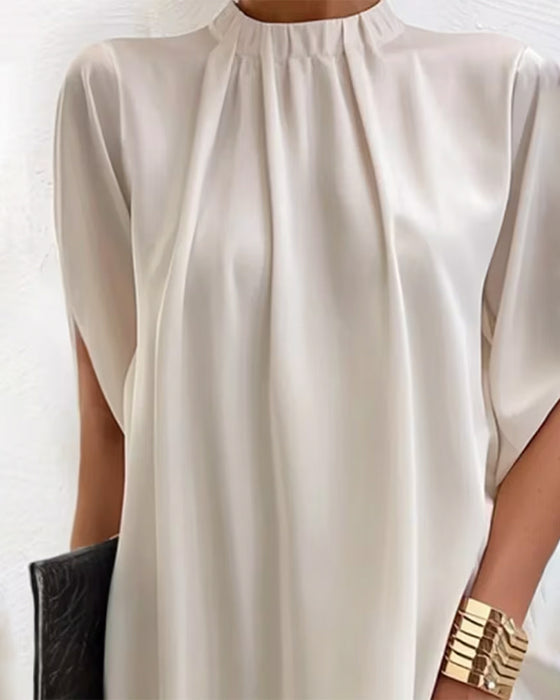 Casual High-Neck Straight Solid-Color Dress