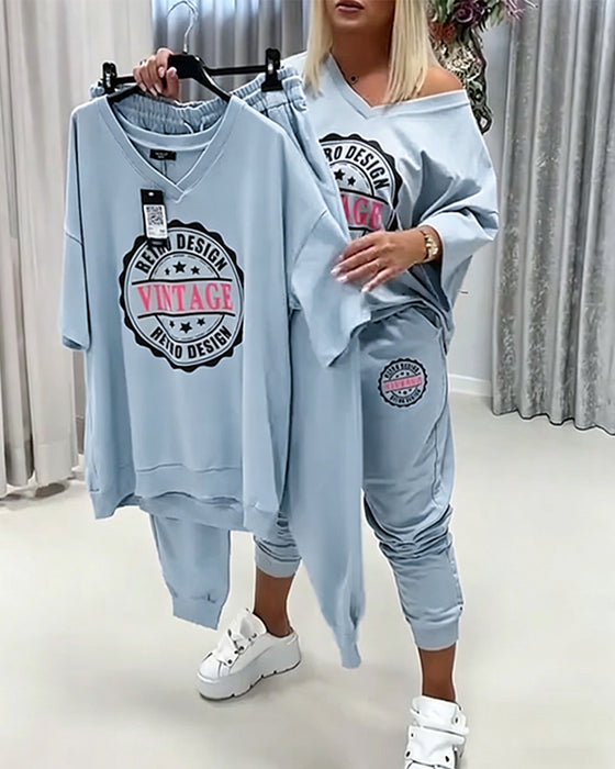 V-Neck Sporty Relaxed Two-Piece Set
