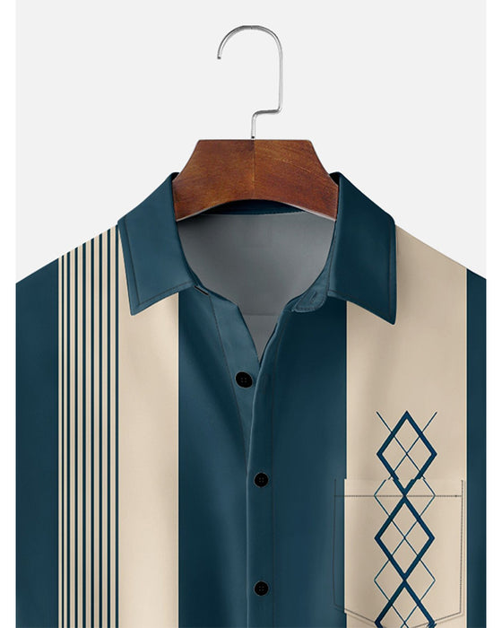 Lapel Color Block Stripe Diamond Shirt