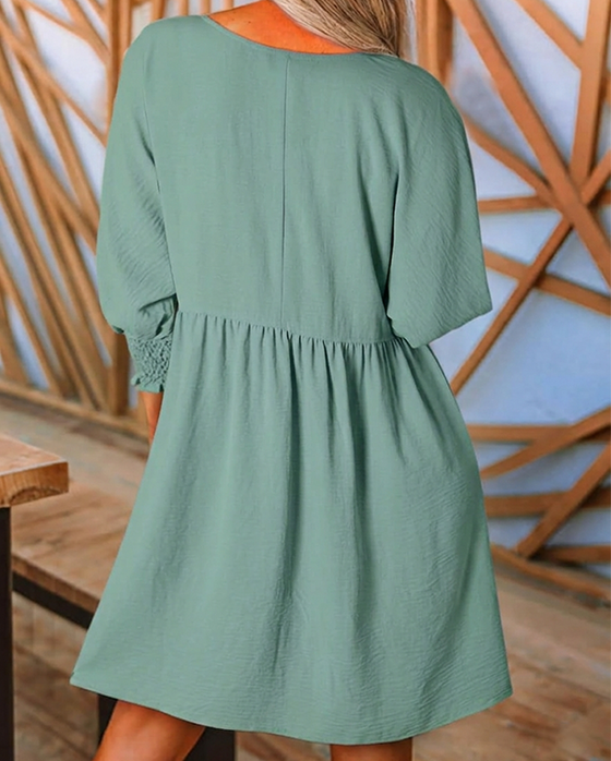 Women's Solid-Color Waist-Cinching Dress