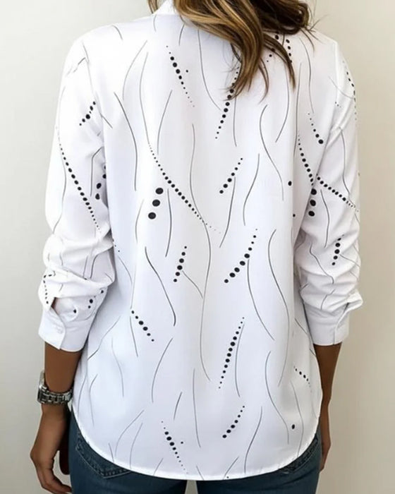 Line Print V-Neck Blouses