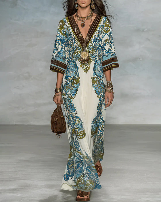 V-Neck Color-Block Print Dress