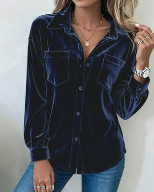 Pocket Design Collared Long-Sleeve Shirt