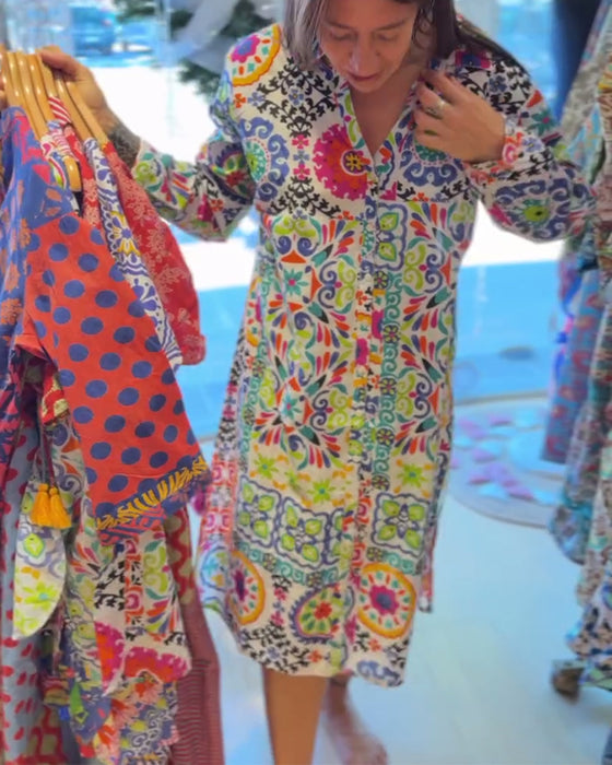 Long Sleeve Bohemian Print Dress