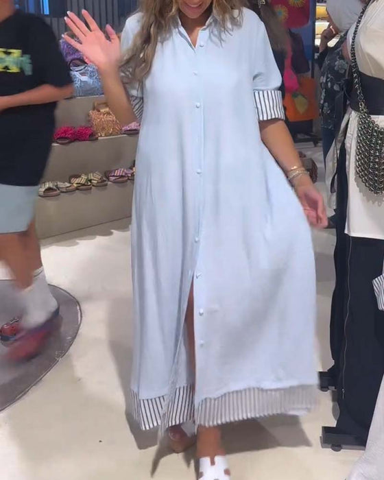 Striped Patchwork Long Shirt Dress
