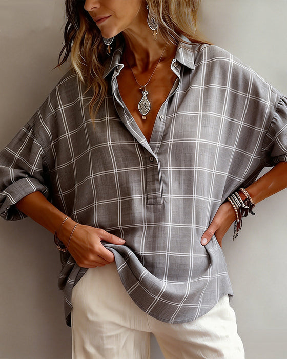 Lapel Plaid Sophisticated Shirt