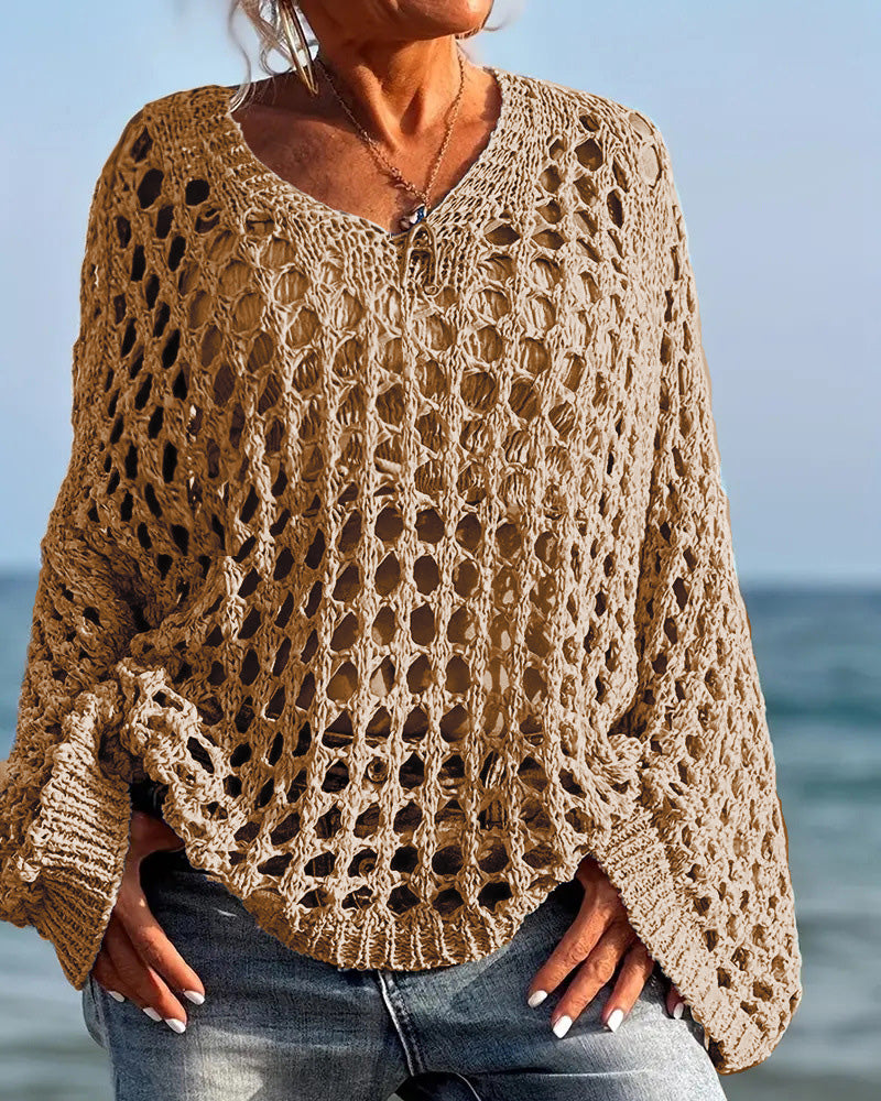 Long Sleeve Hollow Out Pullover