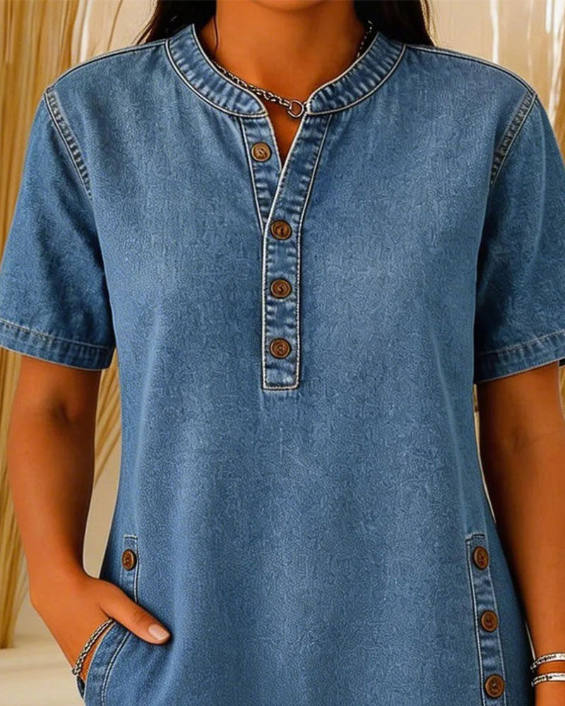 Button-Down Casual Denim Dress