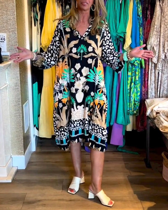 Botanical print loose casual dress