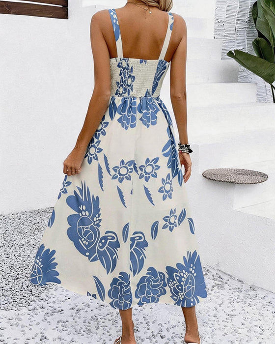 Elegant Strappy Print Dress