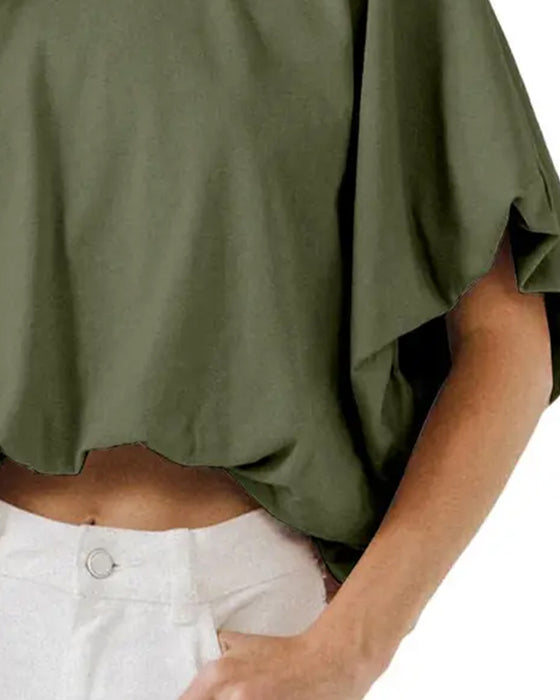 Solid Color Puff Sleeve Cropped Top
