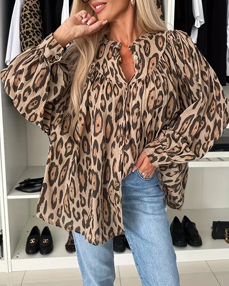 Long Sleeve Leopard Print Blouse