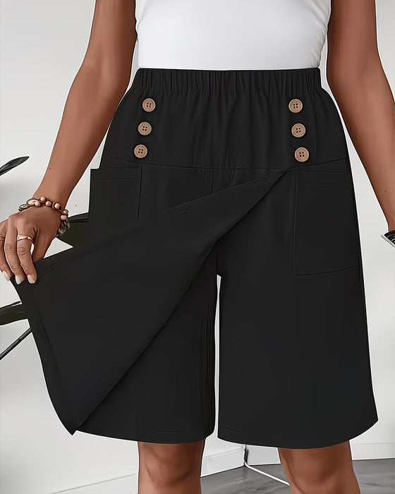 Fake Two-Piece Slit Skirt Capri Casual Pants