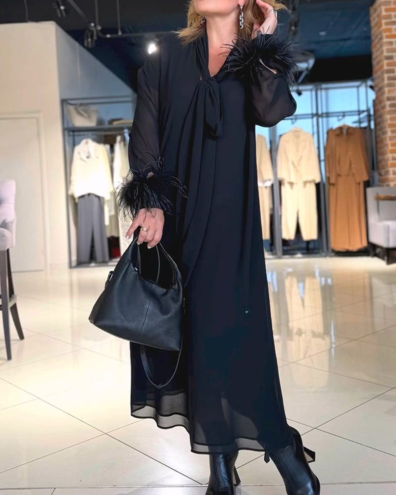 V-Neck Bandage Loose Dress
