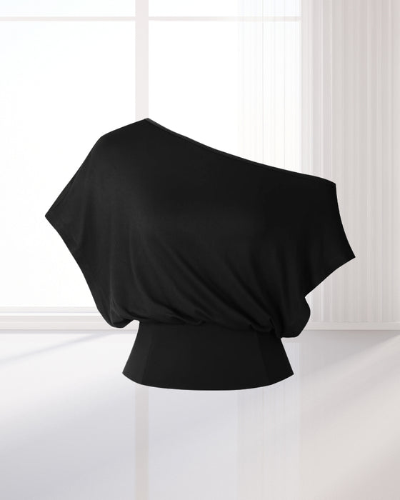 Asymmetrical Hem Fitted Batwing T-Shirt