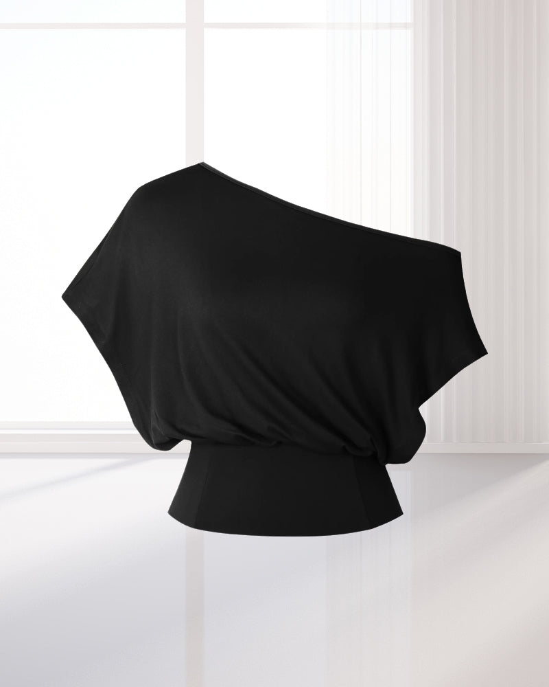 Asymmetrical Hem Fitted Batwing T-Shirt