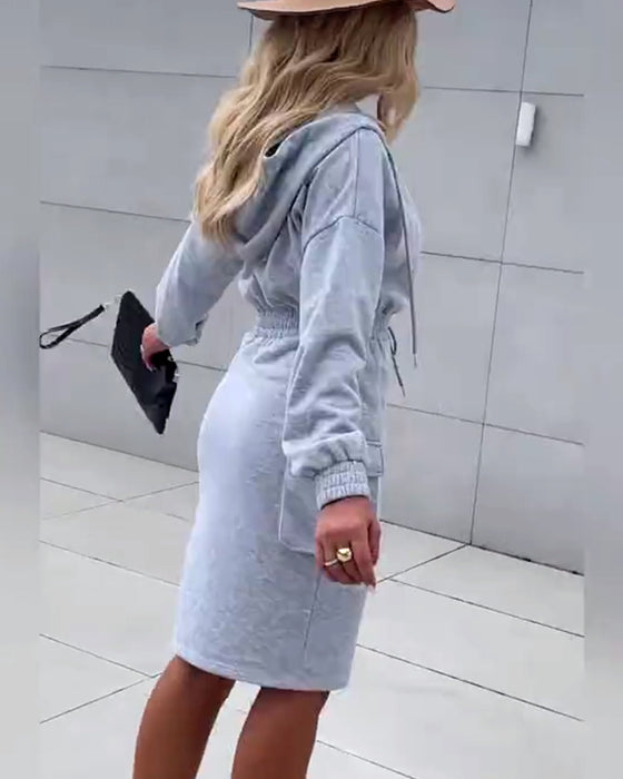 Casual Hooded Solid Color Dress