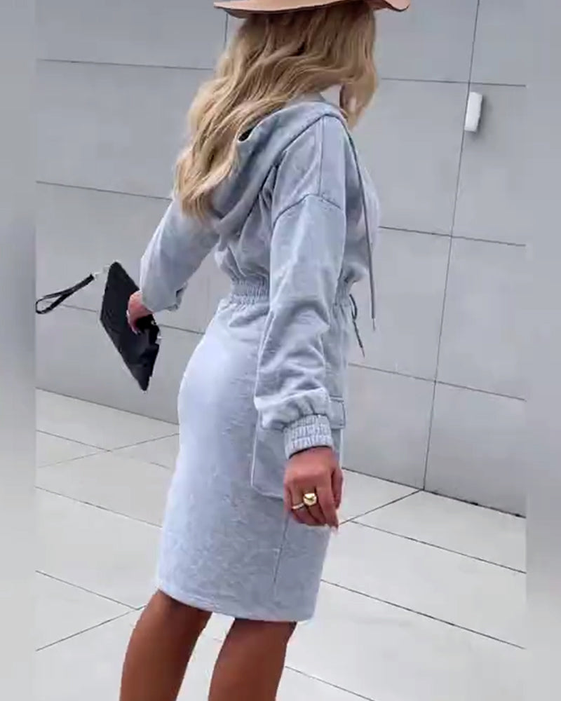 Casual Hooded Solid Color Dress