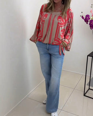 Printed crew neck long sleeve casual top