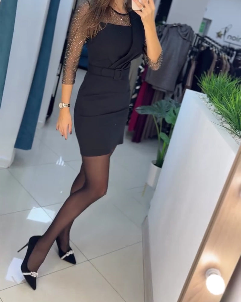Mesh Hot Rhinestone Slim Fit Hip-Hugging Dress