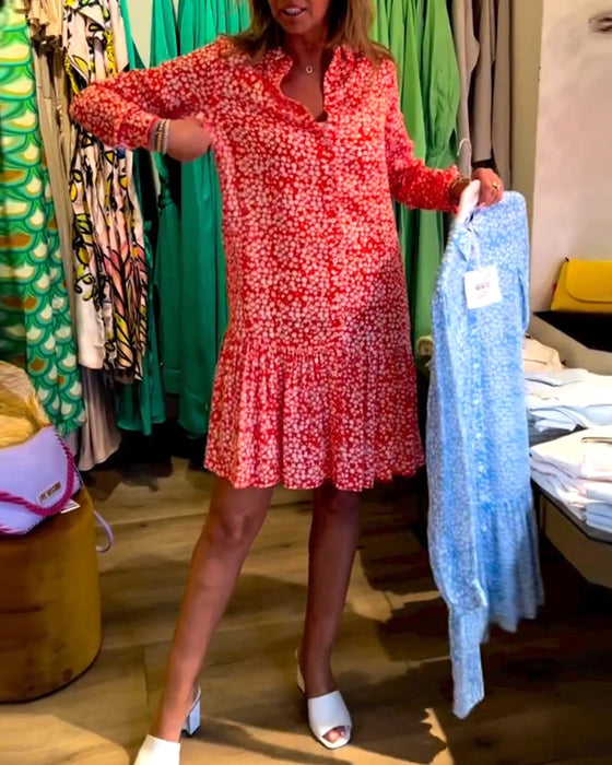 V-neck floral print lapel dress