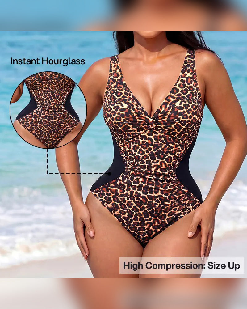 Front Twist Ruched Tummy Control One Piece Swimsuit