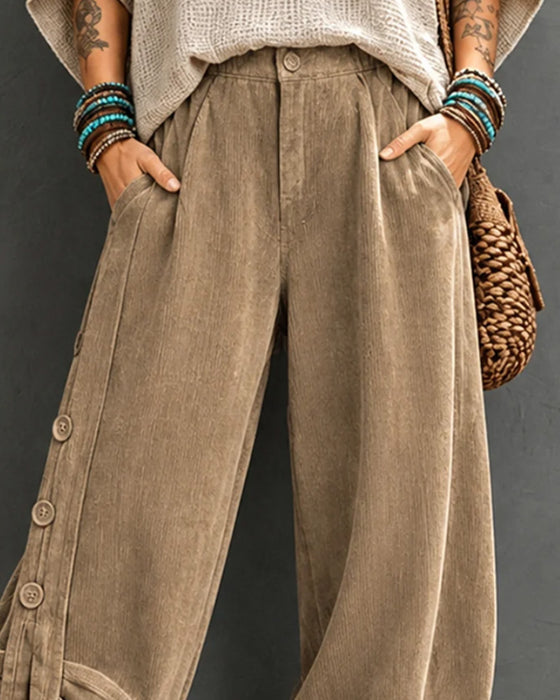 Button Pocket Irregular Long Pants