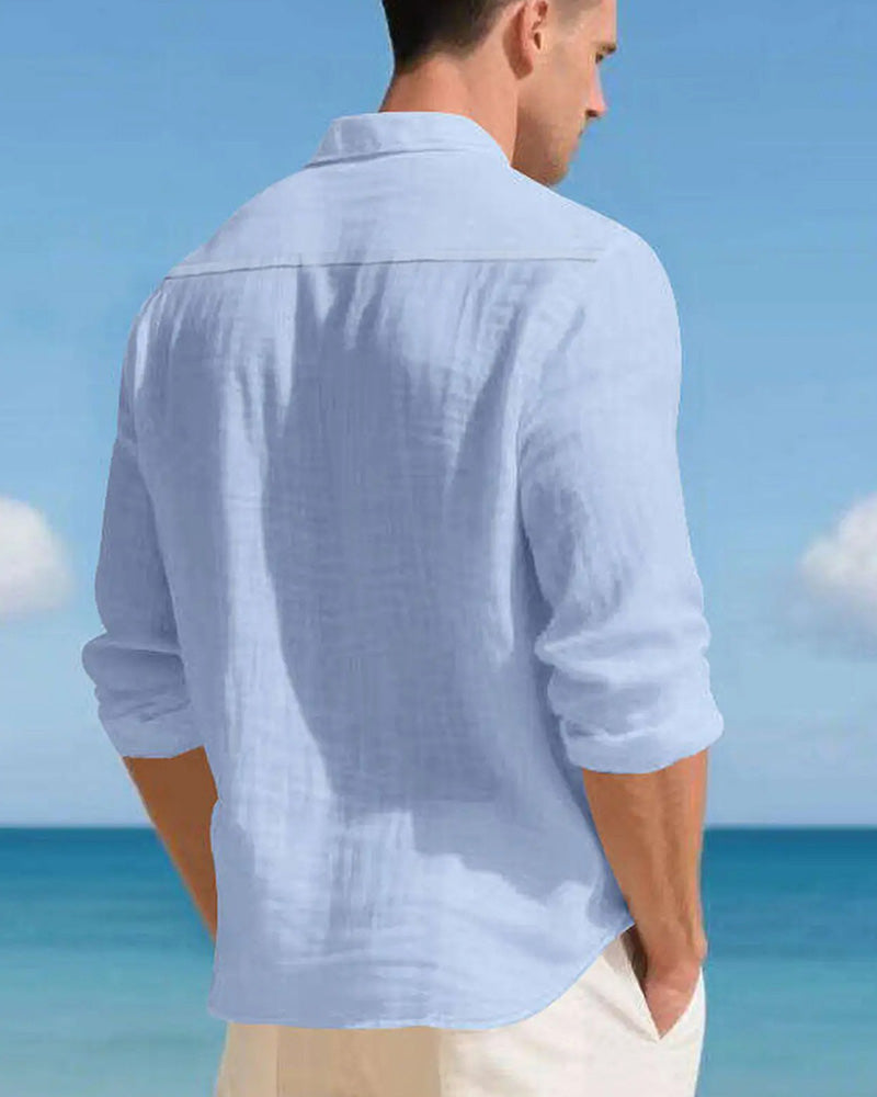 Solid Lapel Pocket Shirts