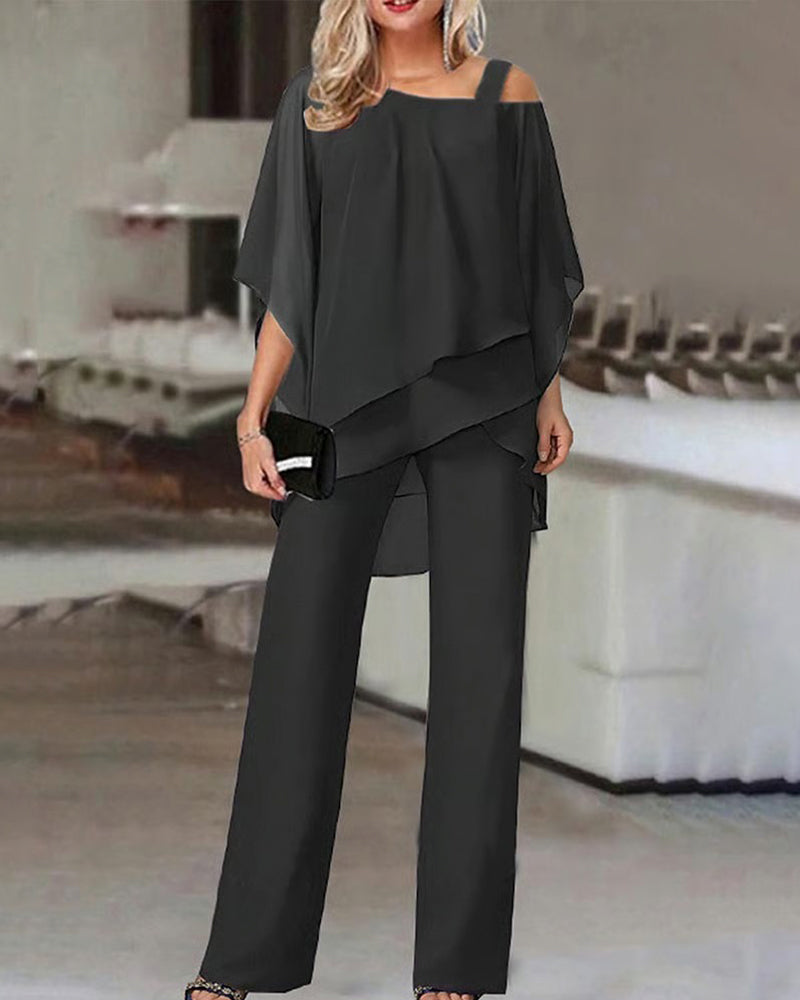 Off-Shoulder Batwing Sleeve Two-Piece Set