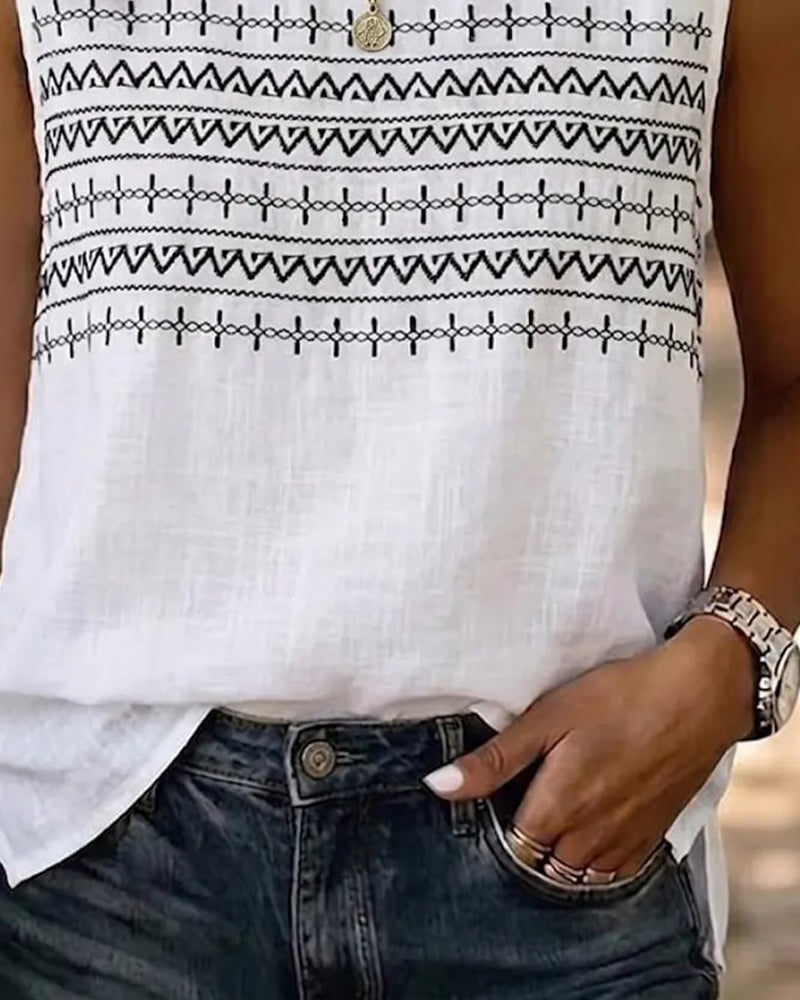Ethnic Embroidery Sleeveless Blouse