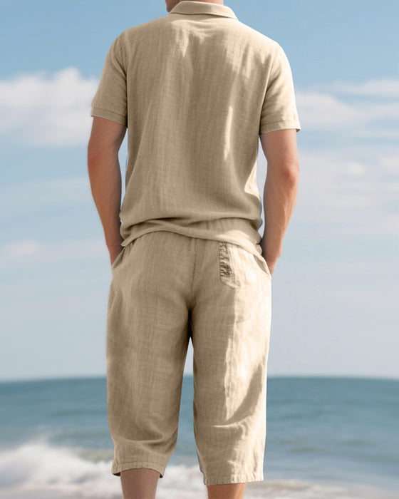 Men's Casual Polo Shirt and Cropped Pants Set