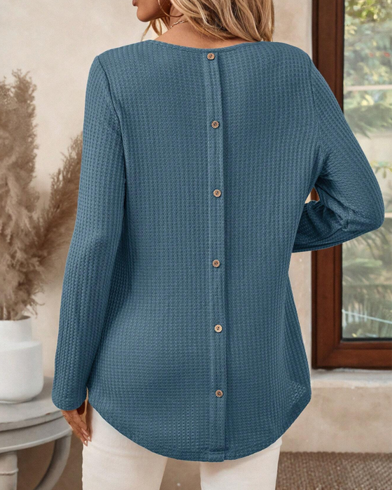 Round Neck Long Sleeve Solid Color Top