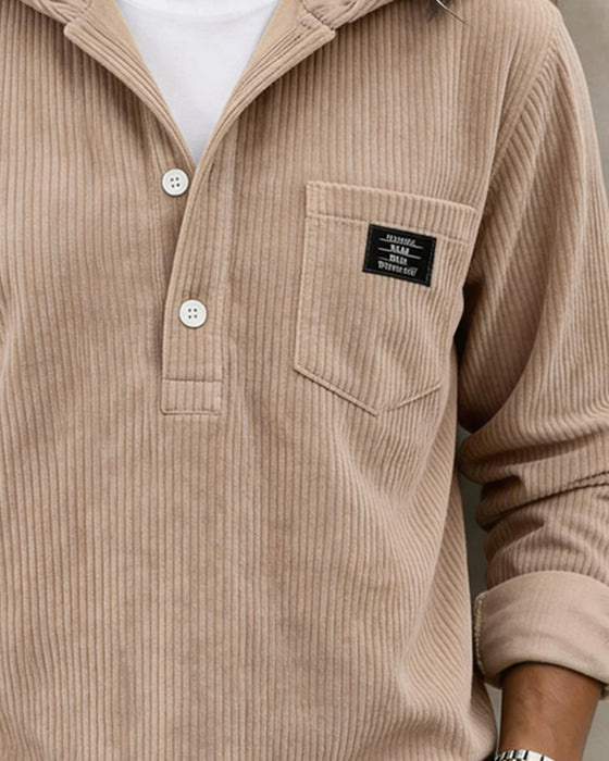 Corduroy Half Button Hoodie