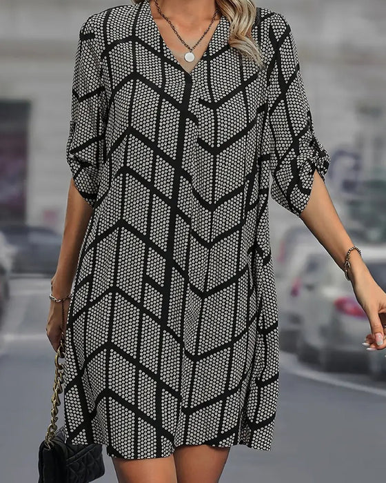 Fashionable V-Neck Polka Dot Print Dress