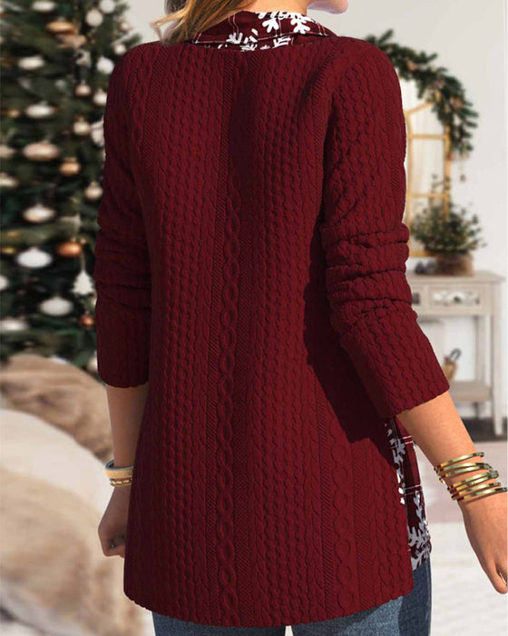 Pile collar snowflake print top