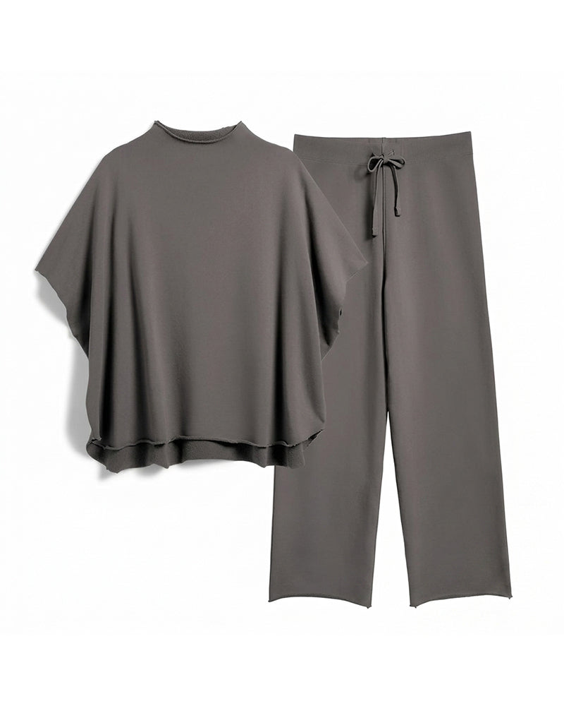 Solid Color Top and Straight-Leg Pants Set