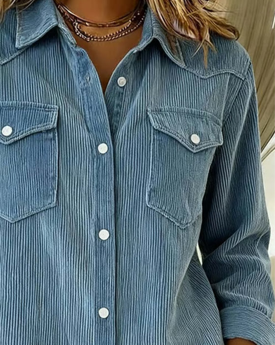 Long-Sleeved Lapel Button-Down Shirt