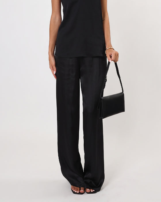 Diagonal Striped Patchwork Solid Color Wide-Leg Pants