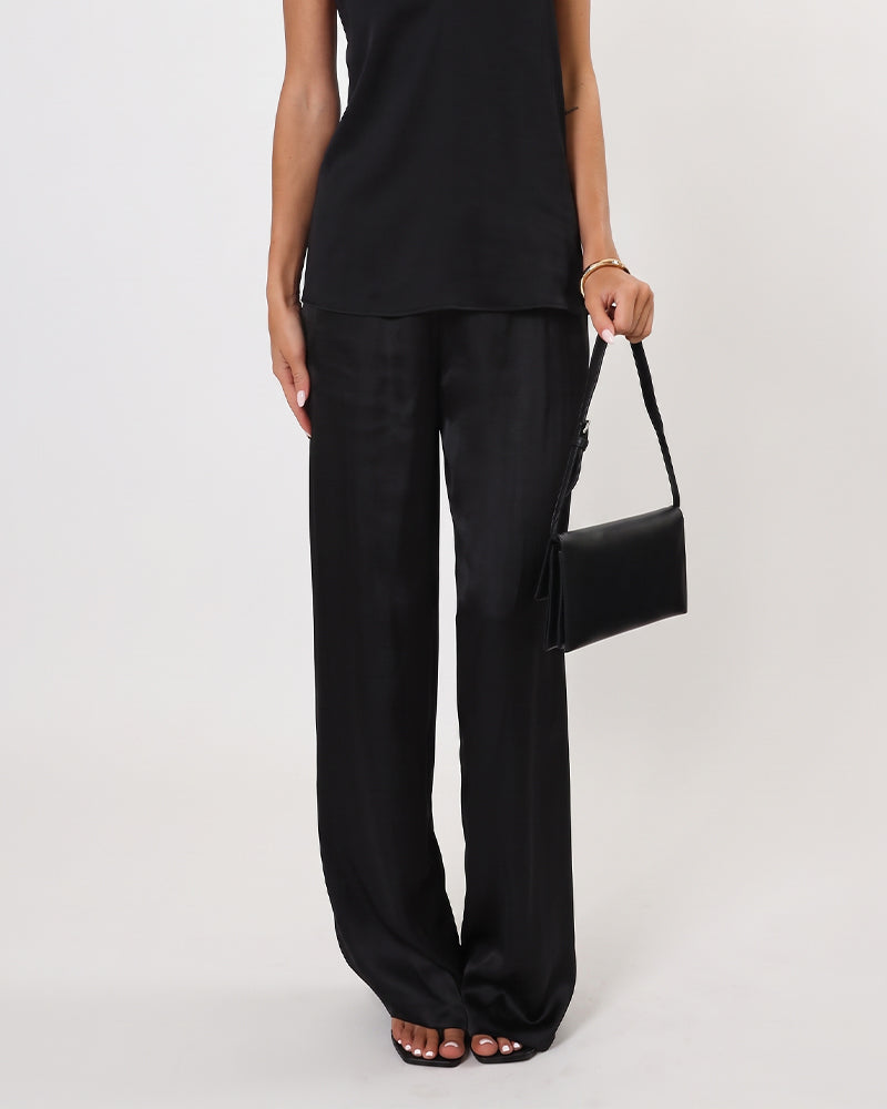 Diagonal Striped Patchwork Solid Color Wide-Leg Pants
