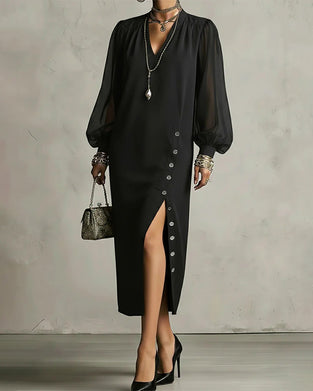 Lantern Sleeve Mesh Fashion Split Dress