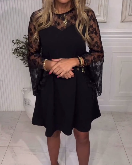 Solid Color Bell Sleeve Patchwork Dress