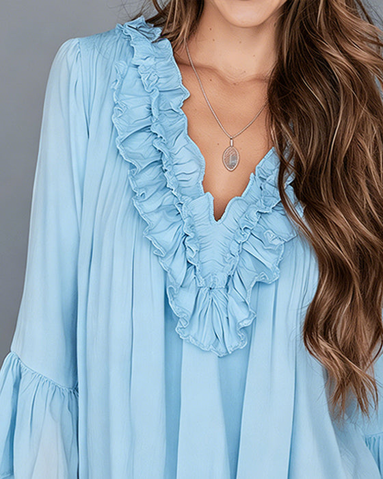 Elegant V-Neck Ruffle Blouse