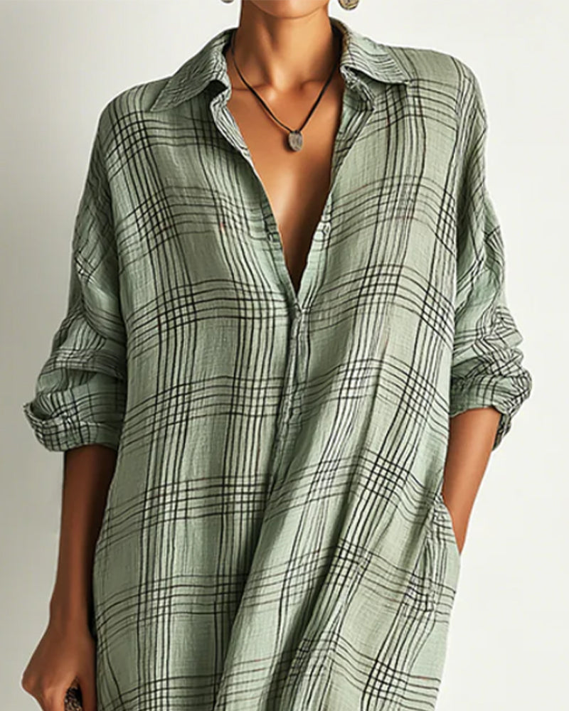 Lapel Plaid Casual Dress
