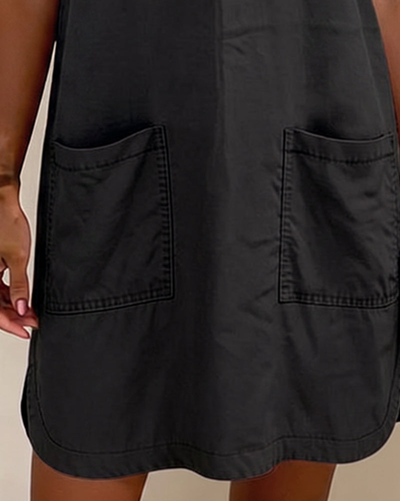 Tie V Neck Pocket Sheath Dress