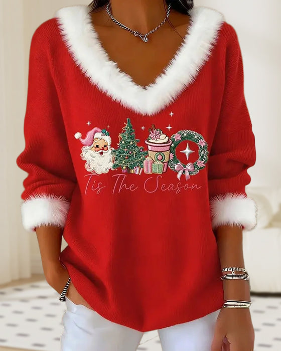 Fleece Patchwork Christmas Knit Top