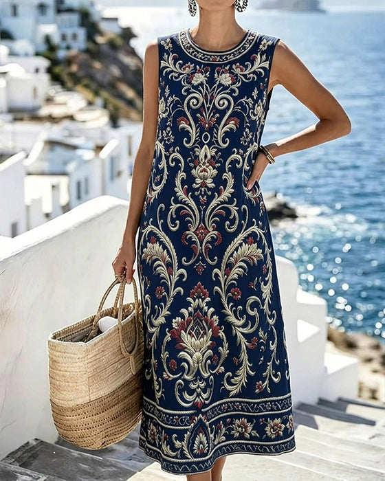 Vintage Floral Sleeveless Long Dress
