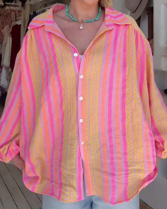 Color-Block Striped Loose Shirt