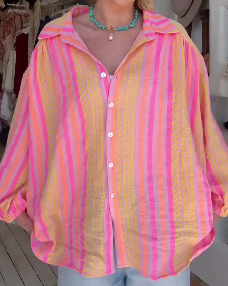 Color-Block Striped Loose Blouse